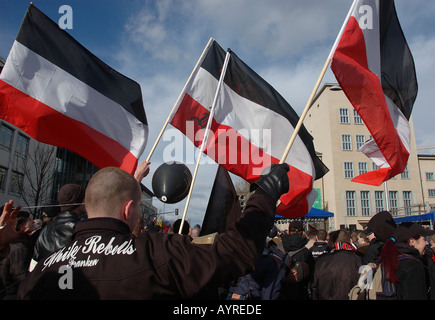 German far right demonstrators flags Dresden Stock Photo