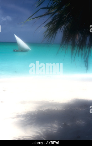 Dhow under sail near Nungwi on the north west coast of Zanzibar Island, Tanzania Stock Photo