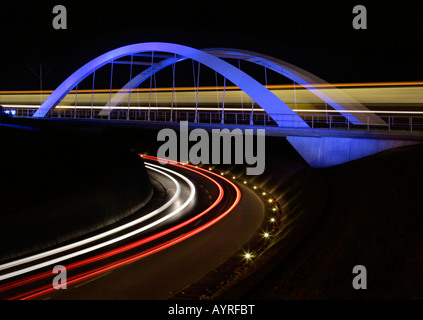 Time exposure shot of a railway bridge in Stuttgart, Germany Stock Photo