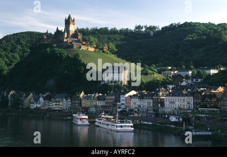 Houses castle of Cochem Moselle river Germany Stock Photo