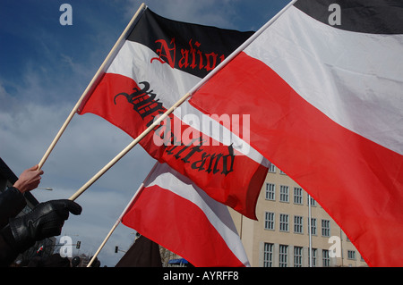 Flags at far right demonstration Dresden Stock Photo