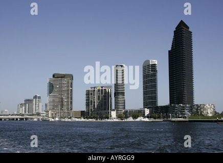 modern apartment buildings on the banks of the Yarra river in Melbourne,Australia. Stock Photo