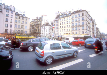 Traffic on Avenue Des Champs Elysees, Paris France Stock Photo