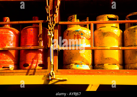 Gas cylinders on lorry Stock Photo