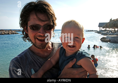 Netherlands Antilles Curacao father and son Stock Photo