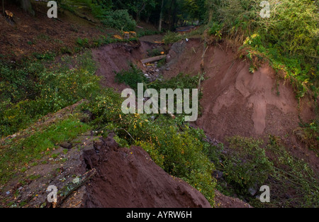 Devestation caused by canal bank collapsing at Gilwern Monmouthshire South Wales Wales UK EU Stock Photo