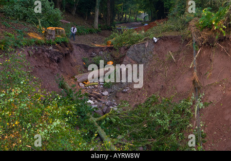 Devestation caused by canal bank collapsing at Gilwern Monmouthshire South Wales Wales UK EU Stock Photo