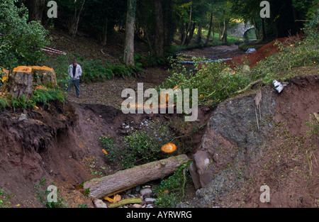 Devestation caused by canal bank collapsing at Gilwern Monmouthshire South Wales Wales UK EU Stock Photo