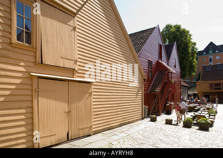 The World Heritage Site of early 18th century wooden buildings at The Bryggen, Bergen, Norway Stock Photo