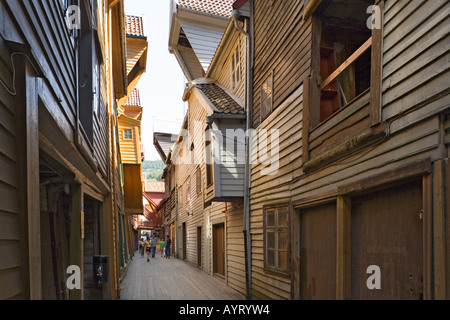 The World Heritage Site of early 18th century wooden buildings at The Bryggen, Bergen, Norway Stock Photo