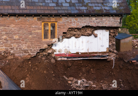 Devestation caused by canal bank collapsing at Gilwern Monmouthshire South Wales Wales UK EU Stock Photo