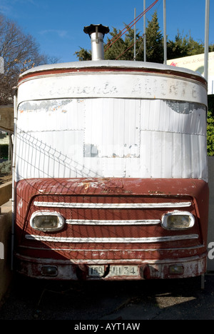the front of an old dilapidated retro style pizza van Stock Photo