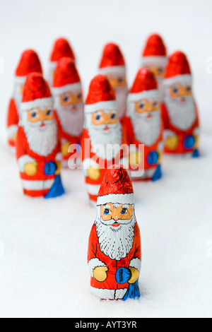 Group of chocolate Santa Clauses Stock Photo