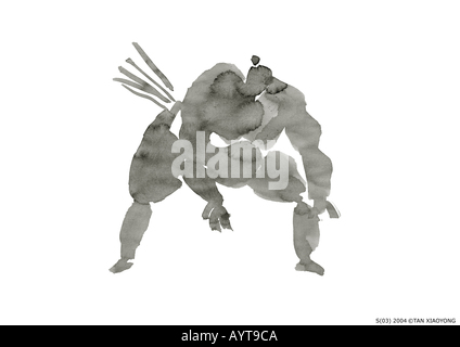 Artistic black ink painting of a Sumo Wrestler Stock Photo