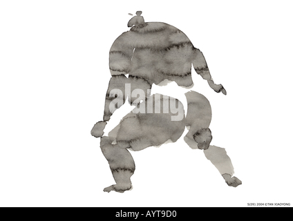 Artistic black ink painting of a Sumo Wrestler Stock Photo