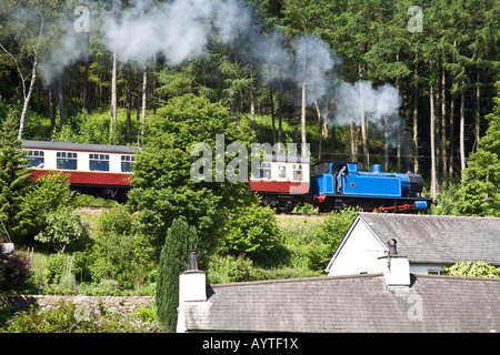 Steam train on the Lakeside & Haverthwaite railway, Nr Ulverston, Cumbria. English Lake District Stock Photo