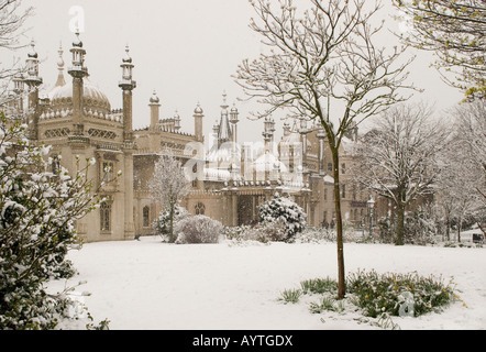 The Royal Pavilion in Brighton, England, after a snowfall in the spring of 2008. Stock Photo