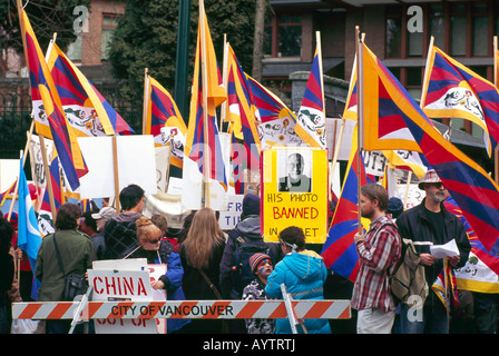 Peaceful 'Free Tibet' Protest Demonstration held in Vancouver British Columbia Canada - March 22, 2008 Stock Photo