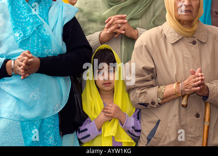 Sikh girl outside gurdwara or temple on the festival of Vaisakhi Sri Guru Singh Sabha Hounslow Middlesex UK 14 April 2008 Stock Photo