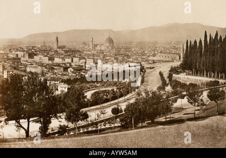 Florence Italy, view from San Miniato circa 1890. Photograph Stock Photo