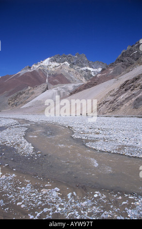 Mt. Mexico and River Horcones in Upper Horcones Valley, Aconcagua Provincial Park, Mendoza province, Argentina Stock Photo