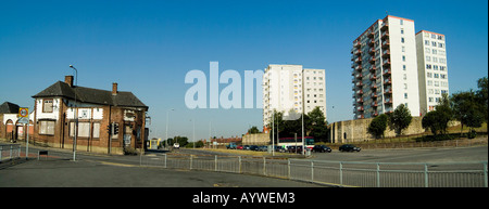 Knowsley Heights, Liverpool, Merseyside and the Bluebell public house in Huyton. Stock Photo