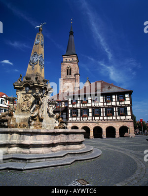 Marktplatz, Koenigsplatz, Schoener Brunnen, St. Martin-Kirche, Rathaus, Schwabach, Mittelfranken, Bayern Stock Photo