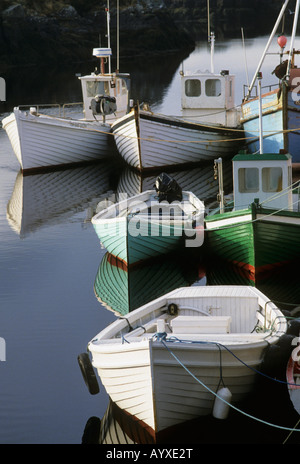 clinker-built wooden boats in Bunbeg Harbour, County Donegal, Ireland Stock Photo