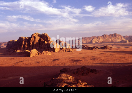 Desert landscape at sunset Wadi Rum Jordan Stock Photo