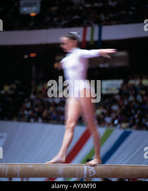 sports, gymnastics, gymnastic exercise, women, young girl on the balance beam, woman, blurred, fuzzy, unsharp,