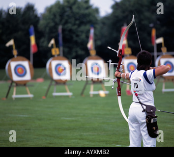 sports, archery, women, woman, marksman, marksmen, shot, shoot, target Stock Photo