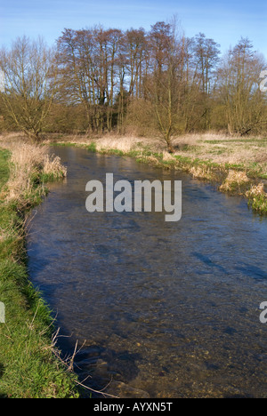 The River Chess is a clear running chalkstream, this Winter landscape is near Chorleywood Hertfordshire Stock Photo