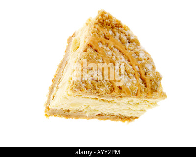 Fresh Tasty Creamy Toffee Apple Cheesecake With A Crunchy Biscuit Base Dessert Isolated Against A White Background With No People And A Clipping Path Stock Photo