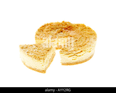 Fresh Tasty Creamy Toffee Apple Cheesecake With A Crunchy Biscuit Base Dessert Isolated Against A White Background With No People And A Clipping Path Stock Photo