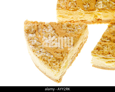 Fresh Tasty Creamy Toffee Apple Cheesecake With A Crunchy Biscuit Base Dessert Isolated Against A White Background With No People And A Clipping Path Stock Photo