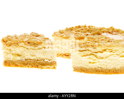 Fresh Tasty Creamy Toffee Apple Cheesecake With A Crunchy Biscuit Base Dessert Isolated Against A White Background With No People And A Clipping Path Stock Photo