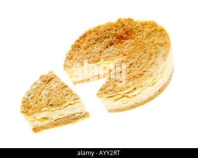 Fresh Tasty Creamy Toffee Apple Cheesecake With A Crunchy Biscuit Base Dessert Isolated Against A White Background With No People And A Clipping Path Stock Photo