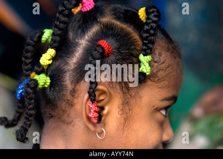 fiji suva girl with braids in market Stock Photo