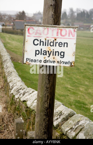 Caution children playing sign, Glanton, Northumberland,England. Stock Photo