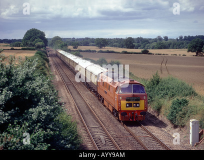 Class 52 Western locomotive D1015 with the Bournemouth Belle VSOE charter near East Grimstead Stock Photo