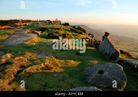 Gritstone rock formation, Froggatt Edge, Derbyshire, Peak District ...