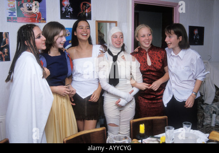 Group of teenage girls at fancy dress party Stock Photo