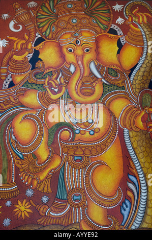 Lord Ganesh painted in Kerala style mural art painting South India Stock Photo