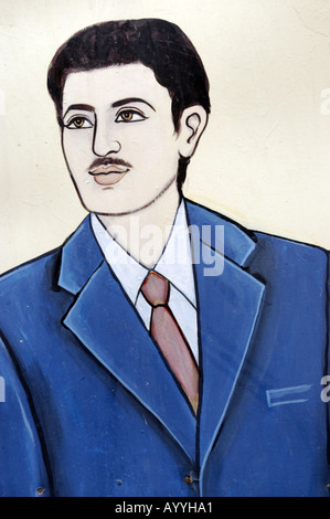 Painting of an Indian man in a modern blue suit, a tailor advertisement from Shimla, Himachal Pradesh, India. Stock Photo