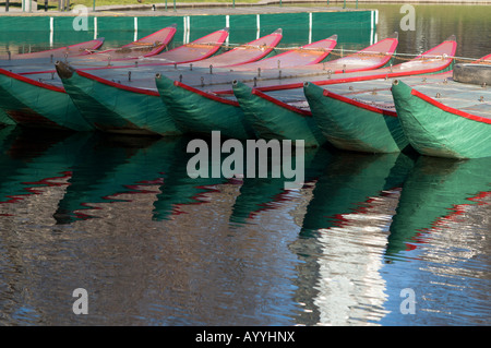 The hulls of the famous swan boats in Boston's Public Garden prepared for assembly. Stock Photo