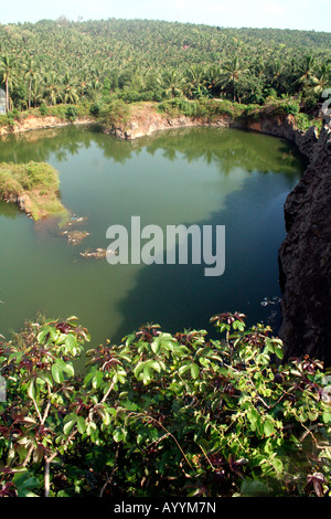 Back to the wild – aerial overhead view of a quarry pool reclaimed by nature Stock Photo