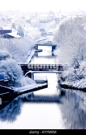 Winter canal snow scene West Midlands UK. Picture by Shaun Fellows Stock Photo