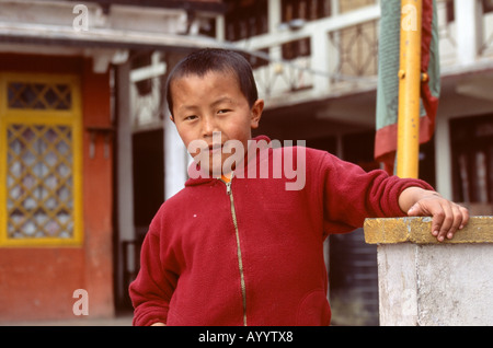 Samanera Monk, Samten Choling Monastery, Ghum near Darjeeling,West Bengal, India Stock Photo