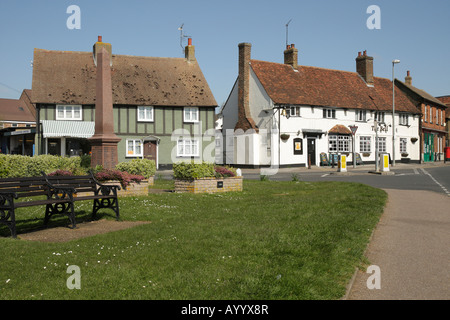 Toddington village green in Bedfordshire with The Bell pub in the background Stock Photo