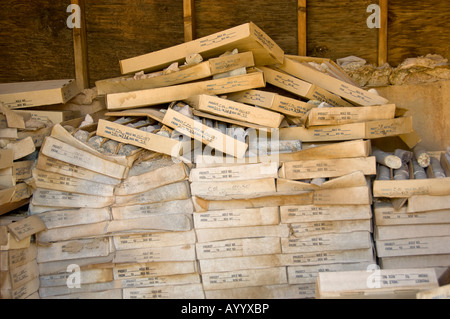 Boxes of core samples from a mining operation Stock Photo